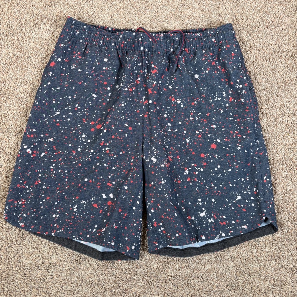 Rhone Mens M Navy Red White Paint Splatter Active Training Shorts 7 Inseam